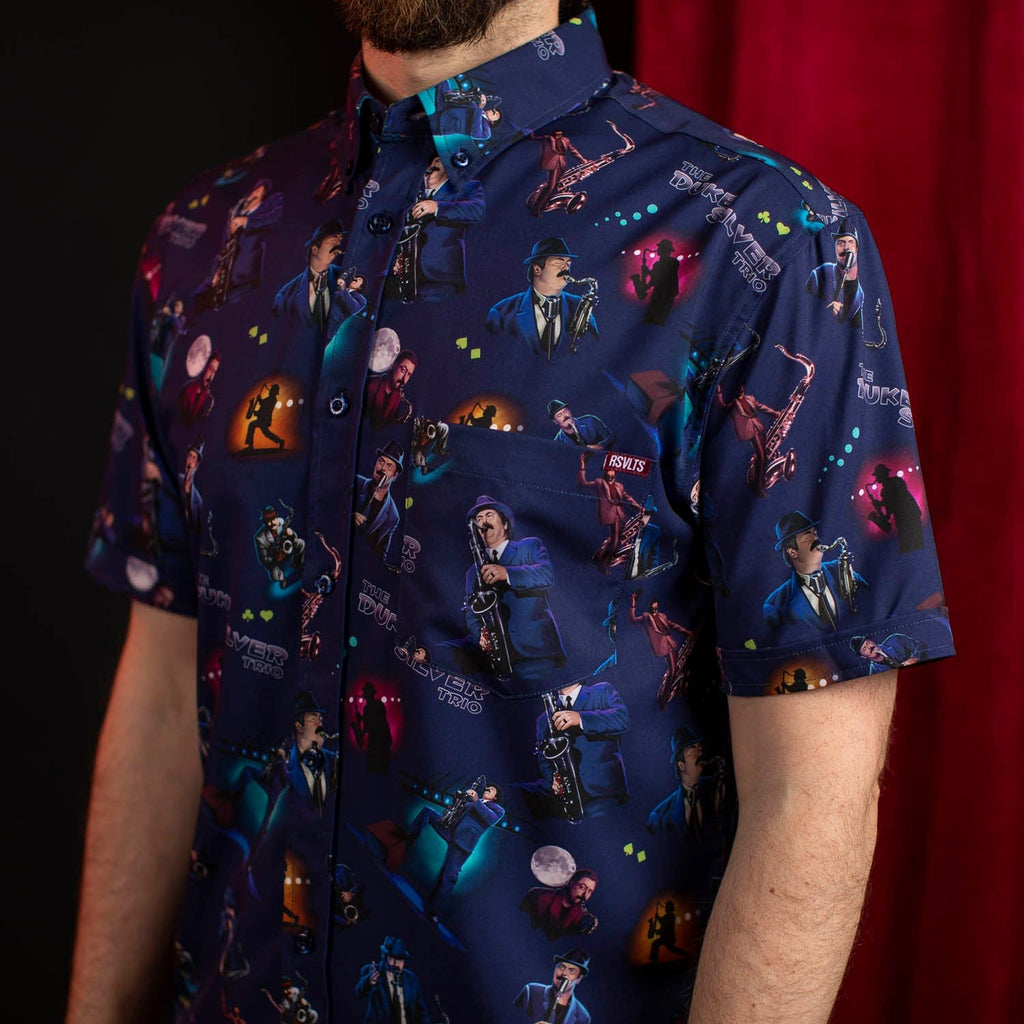 RSVLTS The Duke Silver Trio KUNUFLEX Short Sleeve Shirt in Blue — detail 6