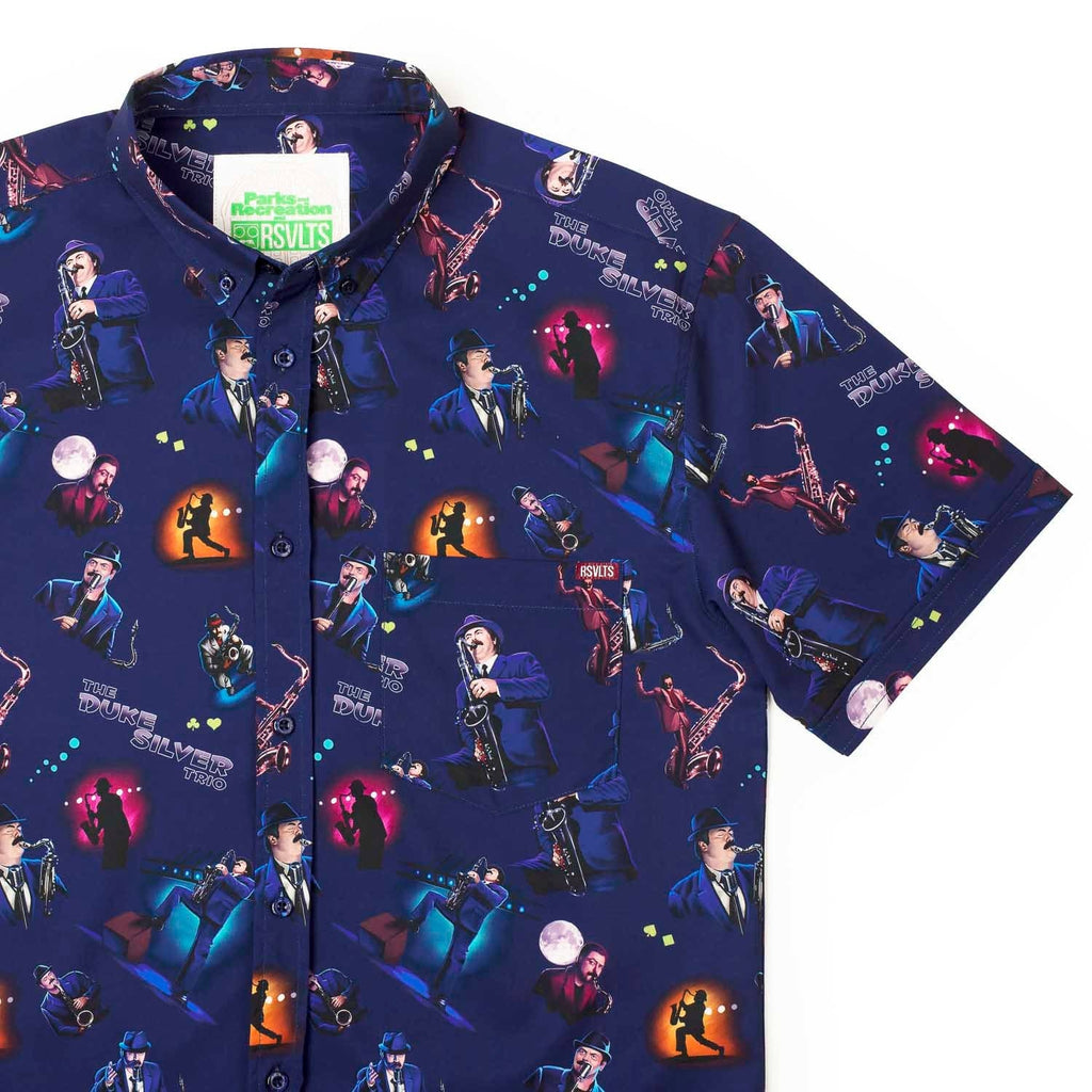 RSVLTS The Duke Silver Trio KUNUFLEX Short Sleeve Shirt in Blue — front view