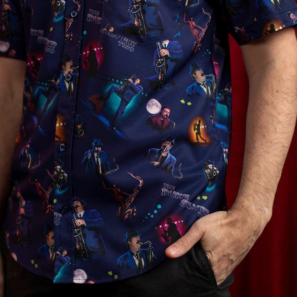 RSVLTS The Duke Silver Trio KUNUFLEX Short Sleeve Shirt in Blue — detail 11