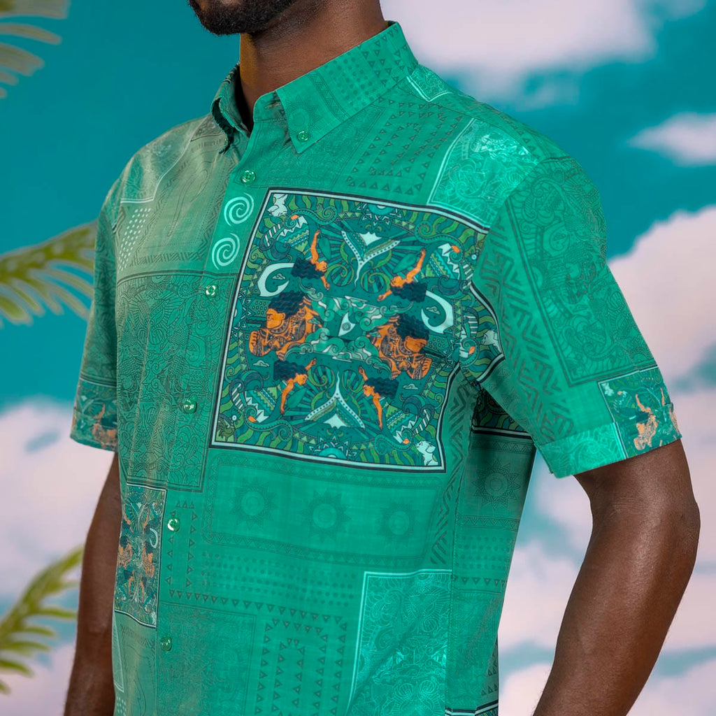 RSVLTS Ocean Tapestry KUNUFLEX Short Sleeve Shirt — detail 4