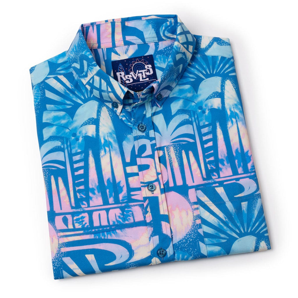 RSVLTS Chasing Mavericks KUNUFLEX Short Sleeve Shirt in Blue — detail 8