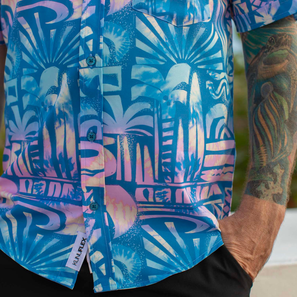 RSVLTS Chasing Mavericks KUNUFLEX Short Sleeve Shirt in Blue — detail 7