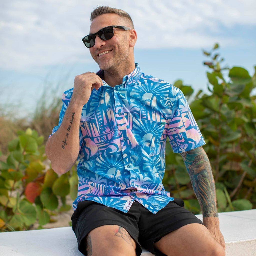 RSVLTS Chasing Mavericks KUNUFLEX Short Sleeve Shirt in Blue — detail 6