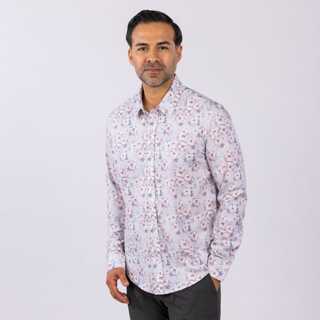RSVLTS Cherry Blossom Good Looks KUNUFLEX Dress Shirt in Gray — detail 5