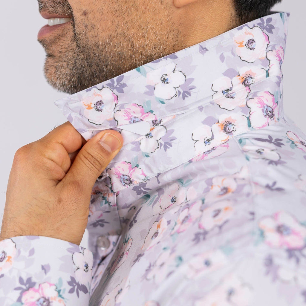 RSVLTS Cherry Blossom Good Looks KUNUFLEX Dress Shirt in Gray — detail 9