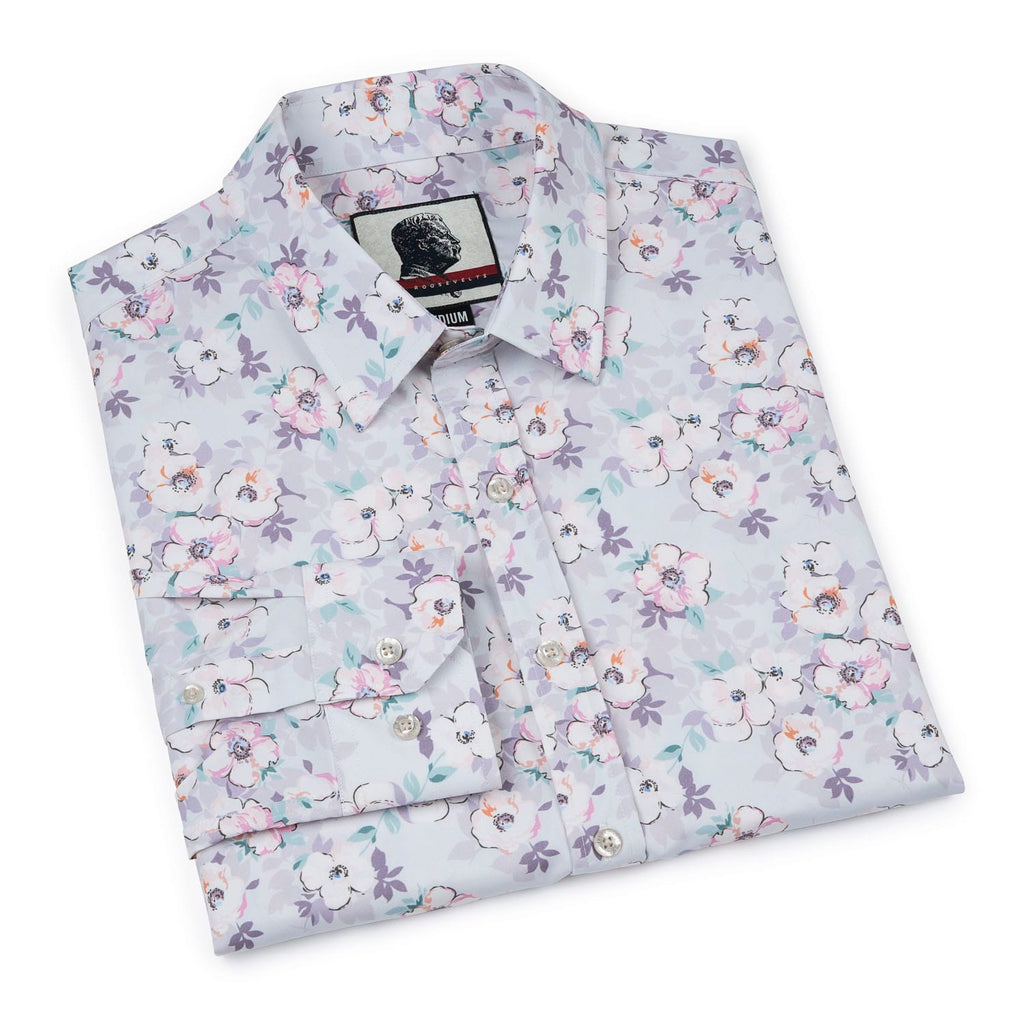 RSVLTS Cherry Blossom Good Looks KUNUFLEX Dress Shirt in Gray — detail 10