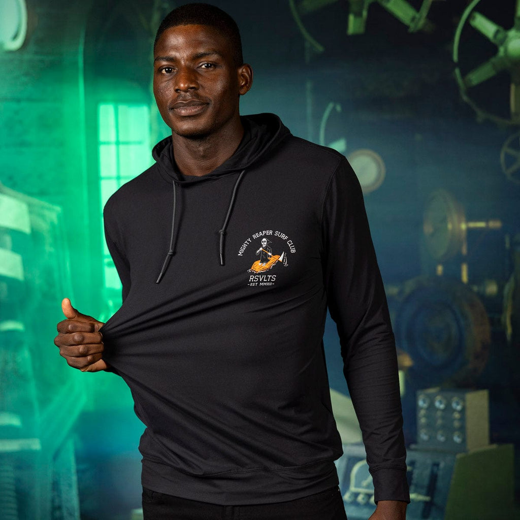 RSVLTS Mighty Reaper Surf Club Performance Hoodie in Black — detail 3