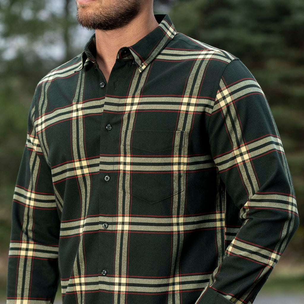 RSVLTS The Plaid BorlandFlex Long Sleeve Flannel in Green — front view