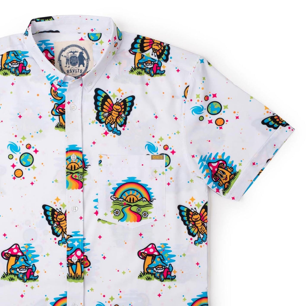 RSVLTS Have a Good Trip KUNUFLEX Short Sleeve Shirt in White — front view