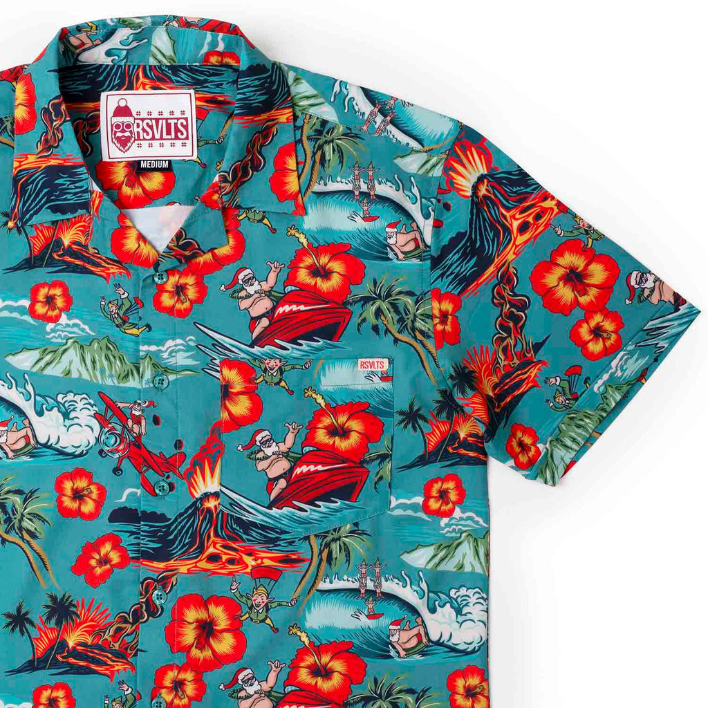 RSVLTS Extreme Santa KUNUFLEX Short Sleeve Shirt in Blue — front view