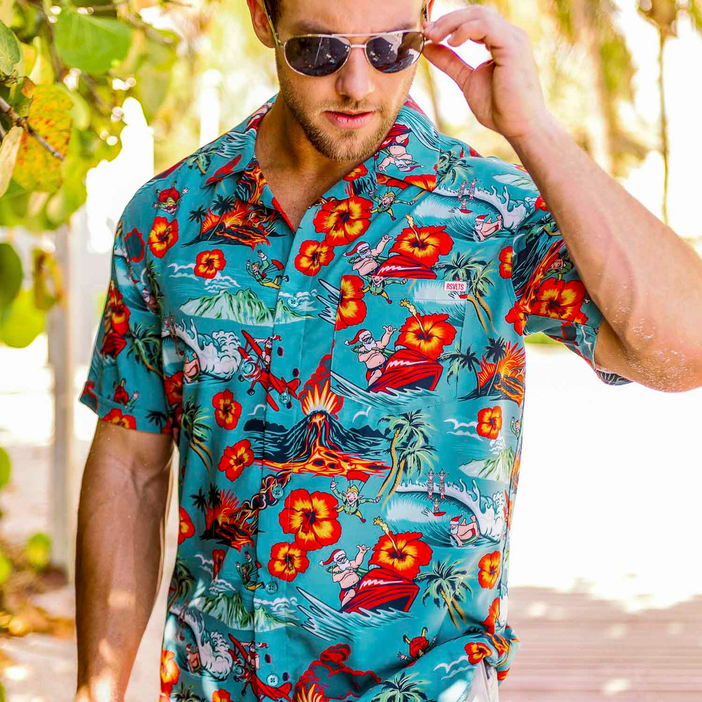 RSVLTS Extreme Santa KUNUFLEX Short Sleeve Shirt in Blue — detail 5