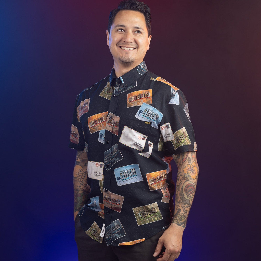 RSVLTS Greetings from Far, Far Away KUNUFLEX Short Sleeve Shirt in Black — detail 12