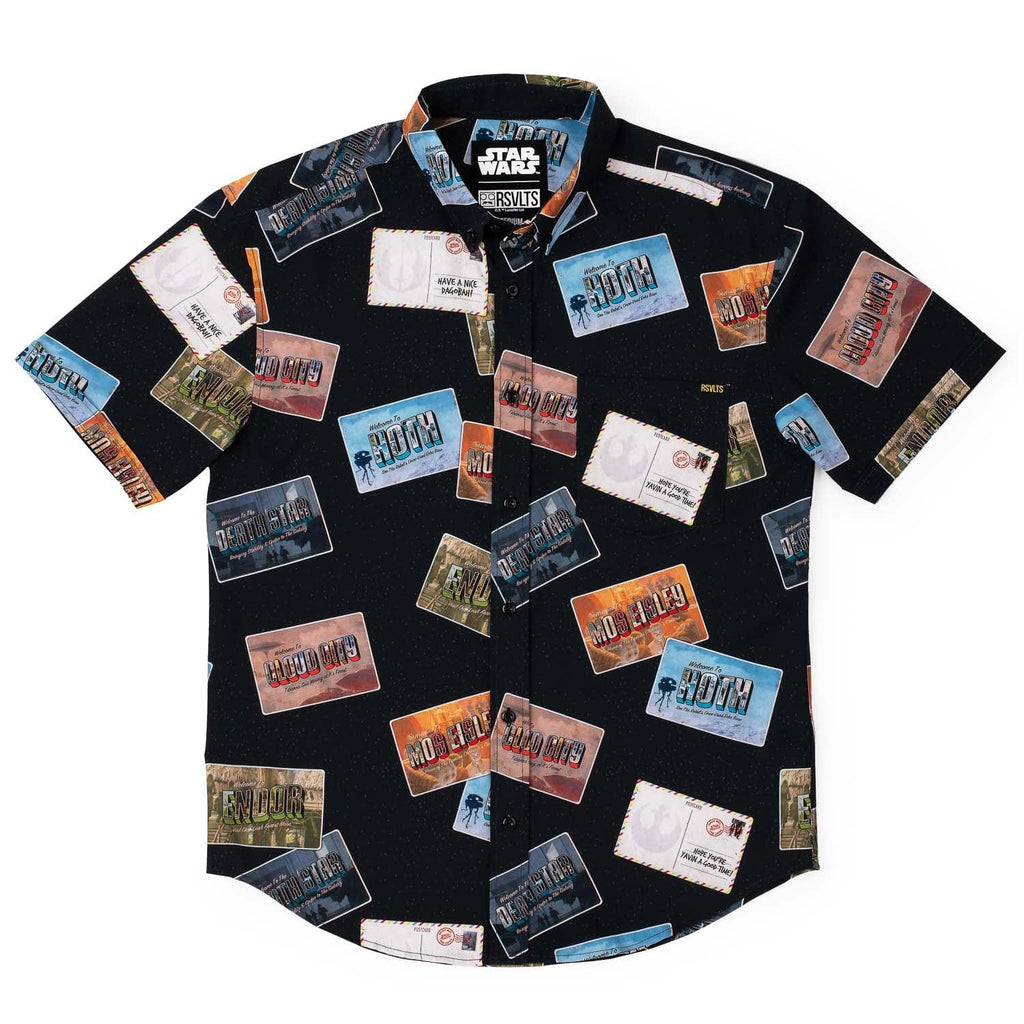 RSVLTS Greetings from Far, Far Away KUNUFLEX Short Sleeve Shirt in Black — detail 5