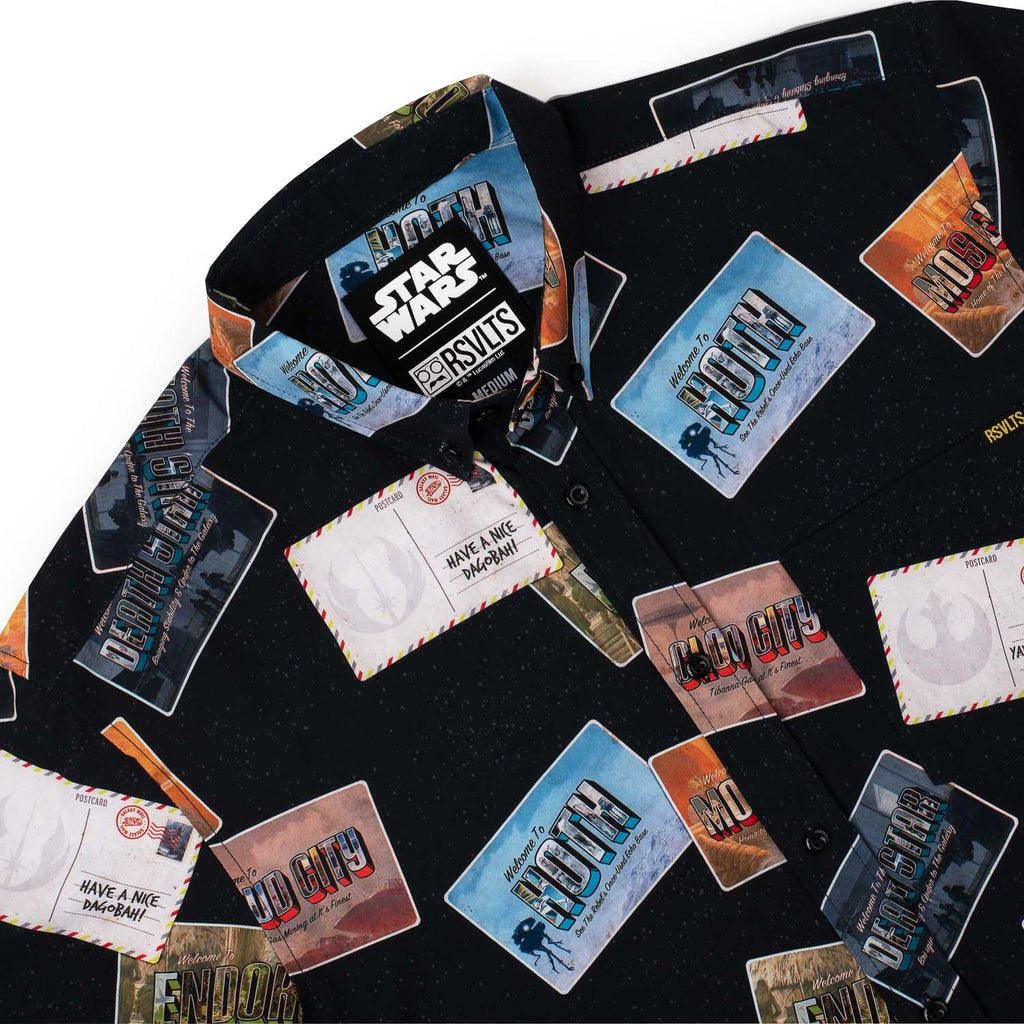 RSVLTS Greetings from Far, Far Away KUNUFLEX Short Sleeve Shirt in Black — detail 7