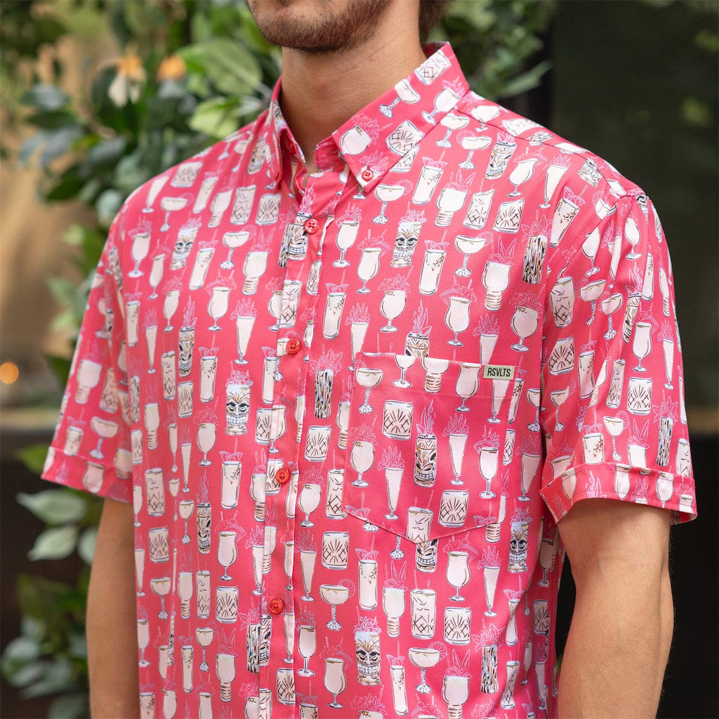RSVLTS Good Libations KUNUFLEX Short Sleeve Shirt in Pink — front view