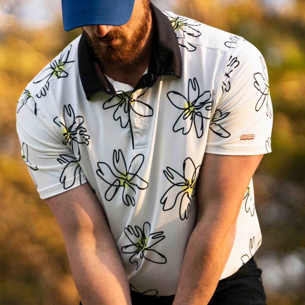RSVLTS Flower Doodle All-Day Polo in Black — front view