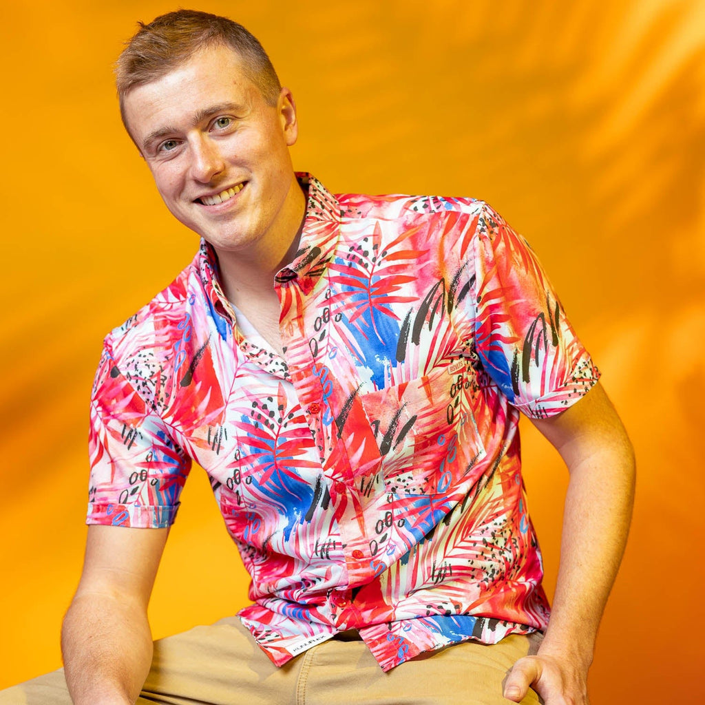 RSVLTS Berry Mystique KUNUFLEX Short Sleeve Shirt in Red — detail 5