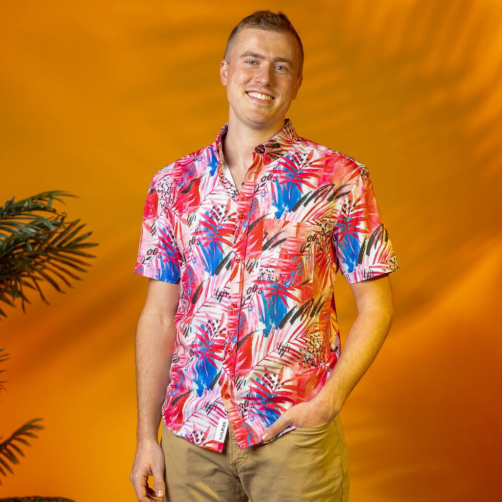 RSVLTS Berry Mystique KUNUFLEX Short Sleeve Shirt in Red — detail 3