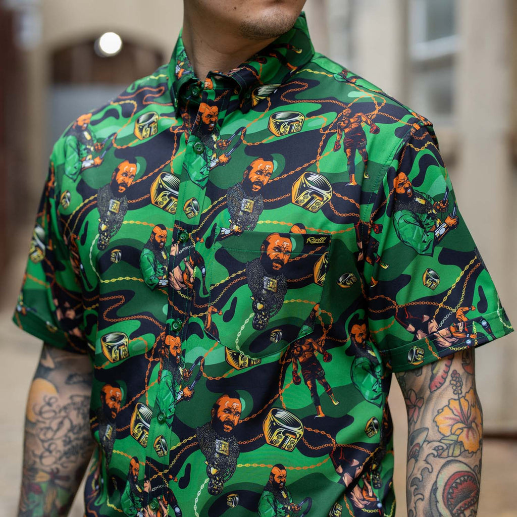 RSVLTS Pity The Fool KUNUFLEX Short Sleeve Shirt in Green — detail 2