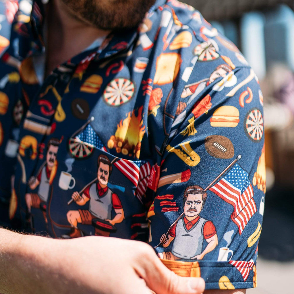 RSVLTS Ron Swanson's Shirt of Greatness KUNUFLEX Short Sleeve Shirt in Blue — detail 5