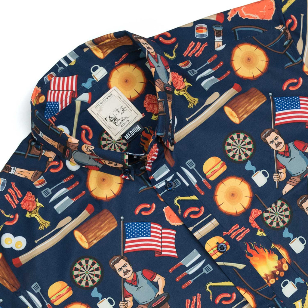 RSVLTS Ron Swanson's Shirt of Greatness KUNUFLEX Short Sleeve Shirt in Blue — detail 6
