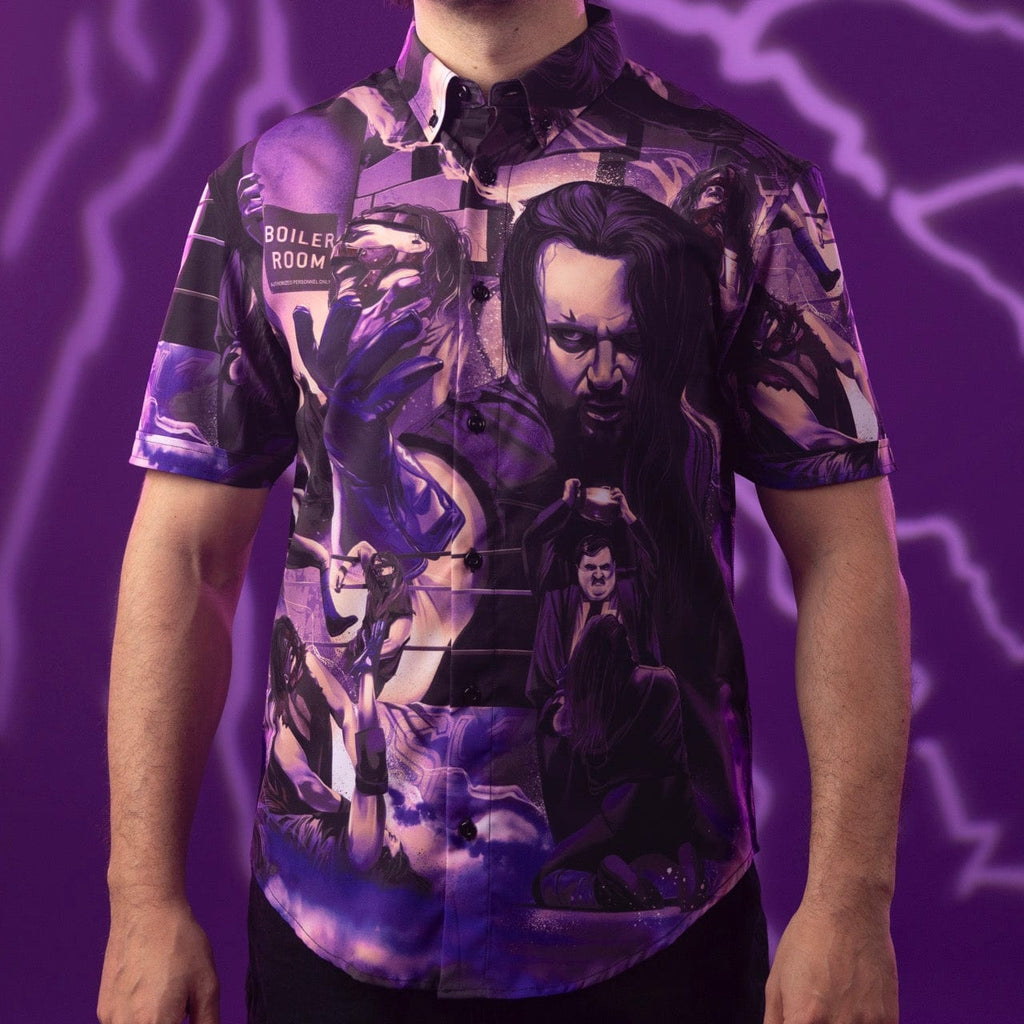 RSVLTS Boiler Room Brawl KUNUFLEX Short Sleeve Shirt in Purple — front view