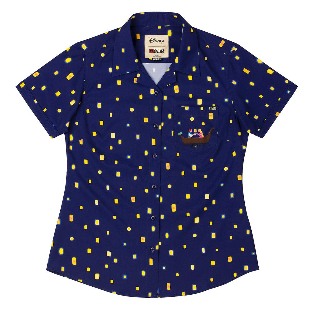 RSVLTS Lanterns Women's KUNUFLEX Short Sleeve Shirt in Blue — front view