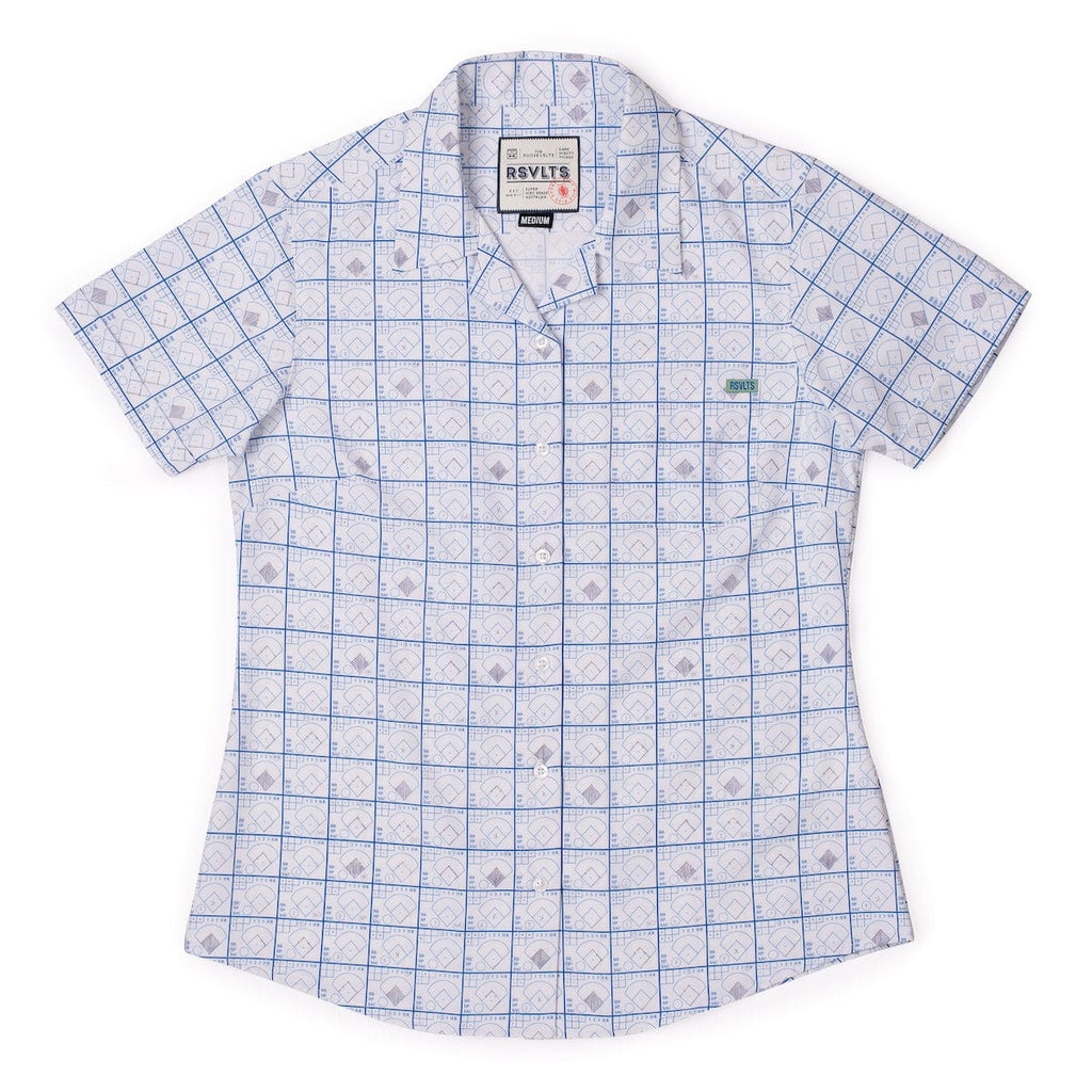 RSVLTS The Scorekeeper Women's KUNUFLEX Short Sleeve Shirt in Blue — detail 5