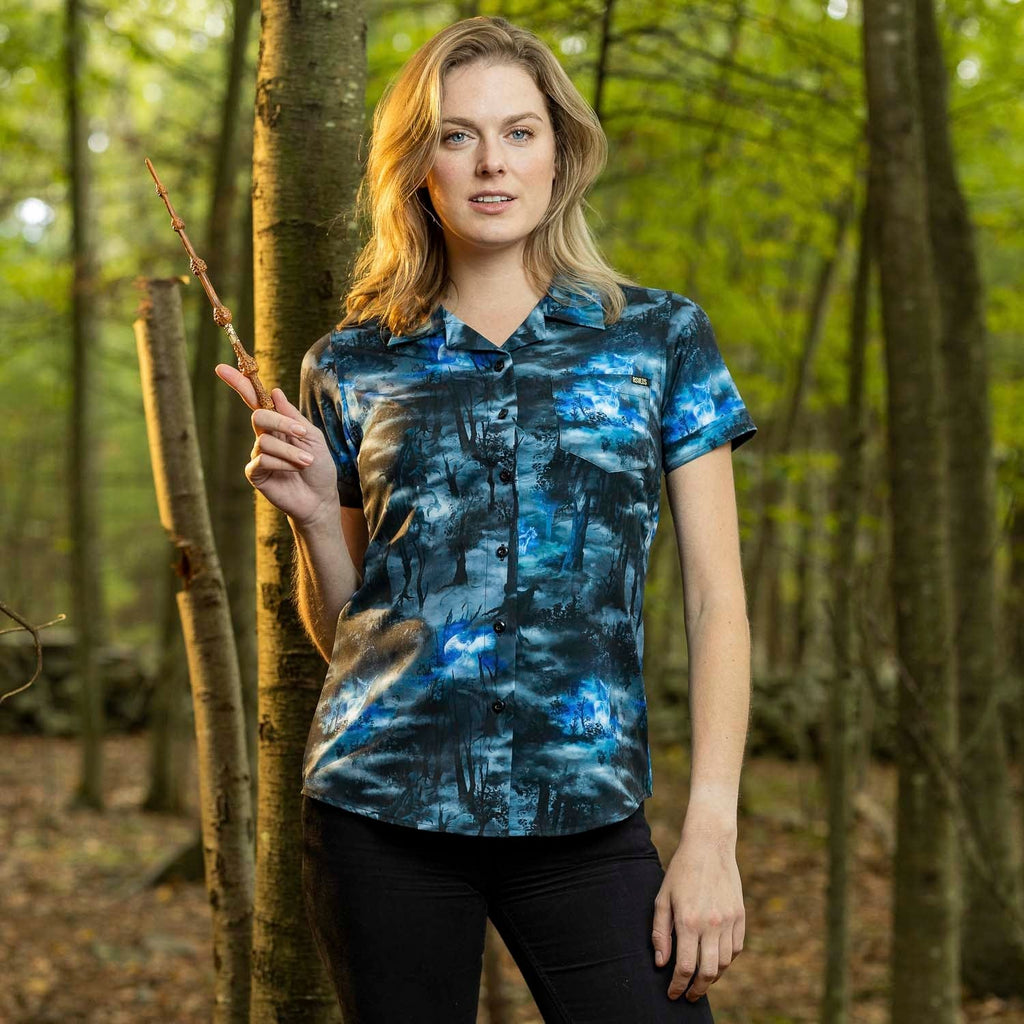 RSVLTS Expecto Patronum Women's KUNUFLEX Short Sleeve Shirt in Blue — detail 7