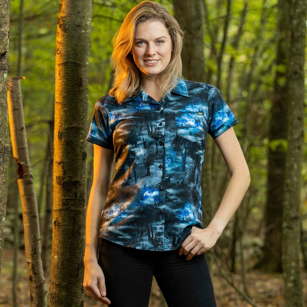RSVLTS Expecto Patronum Women's KUNUFLEX Short Sleeve Shirt in Blue — detail 9
