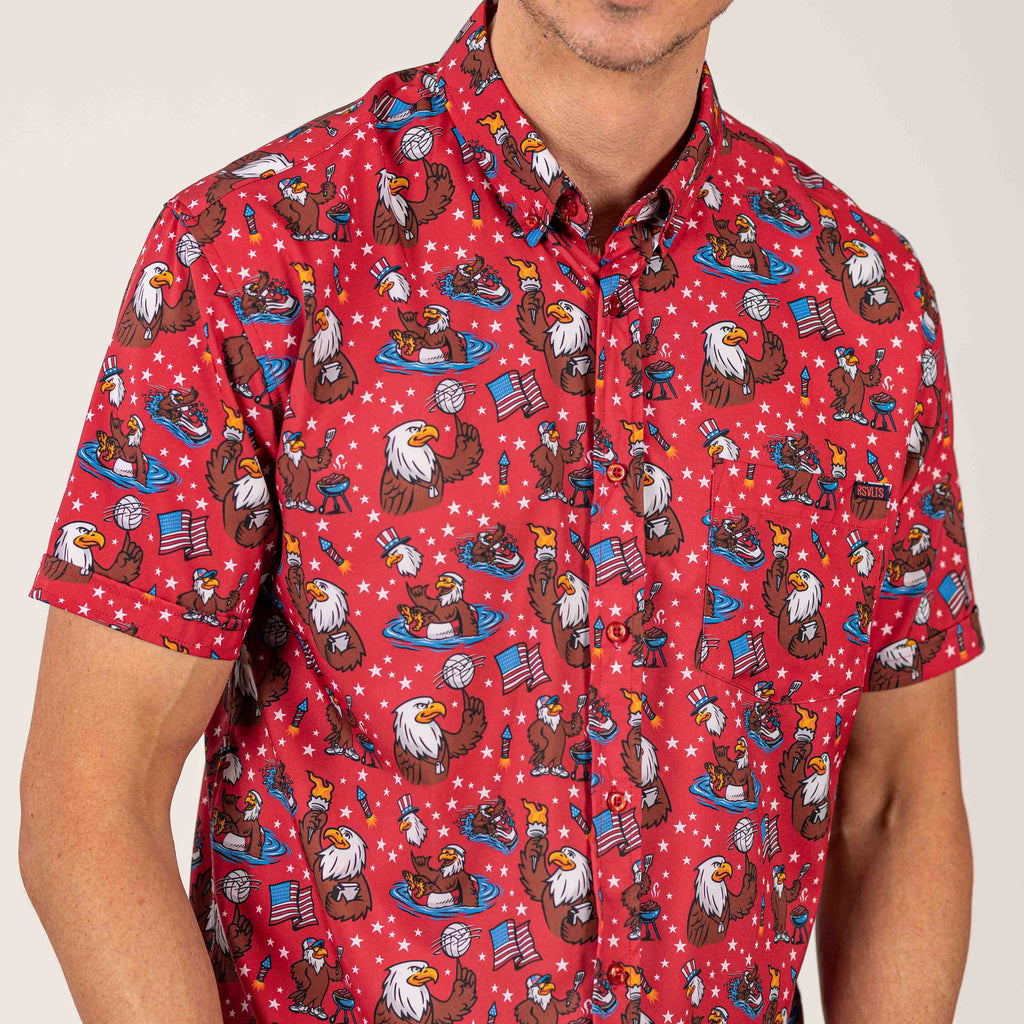 RSVLTS Grills Chills & Bills KUNUFLEX Short Sleeve Shirt in Red — front view
