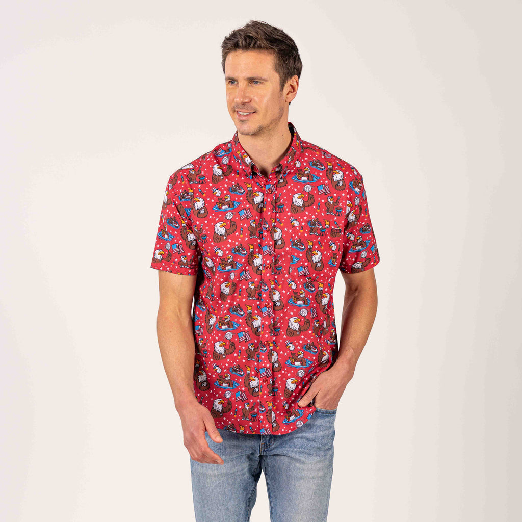 RSVLTS Grills Chills & Bills KUNUFLEX Short Sleeve Shirt in Red — detail 3