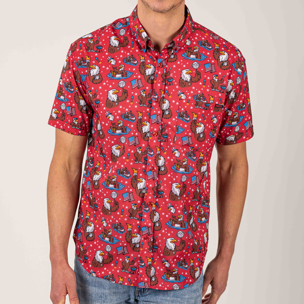 RSVLTS Grills Chills & Bills KUNUFLEX Short Sleeve Shirt in Red — detail 2