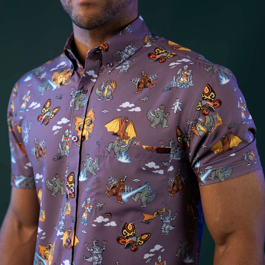 RSVLTS Kaiju Chaos KUNUFLEX Short Sleeve Shirt in Purple — detail 4