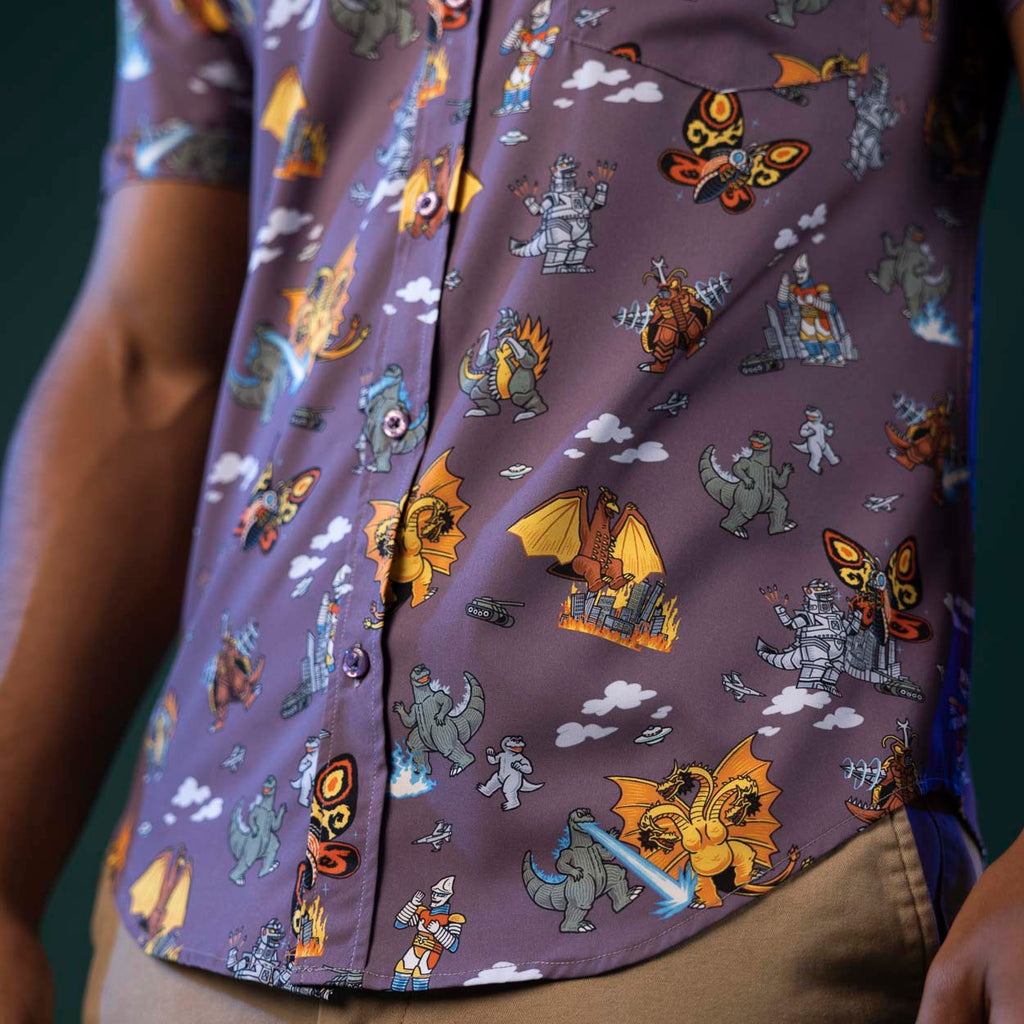 RSVLTS Kaiju Chaos KUNUFLEX Short Sleeve Shirt in Purple — detail 6
