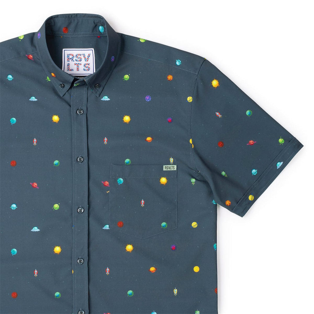 RSVLTS Intergalactic Planetarium KUNUFLEX Short Sleeve Shirt in Blue — detail 7
