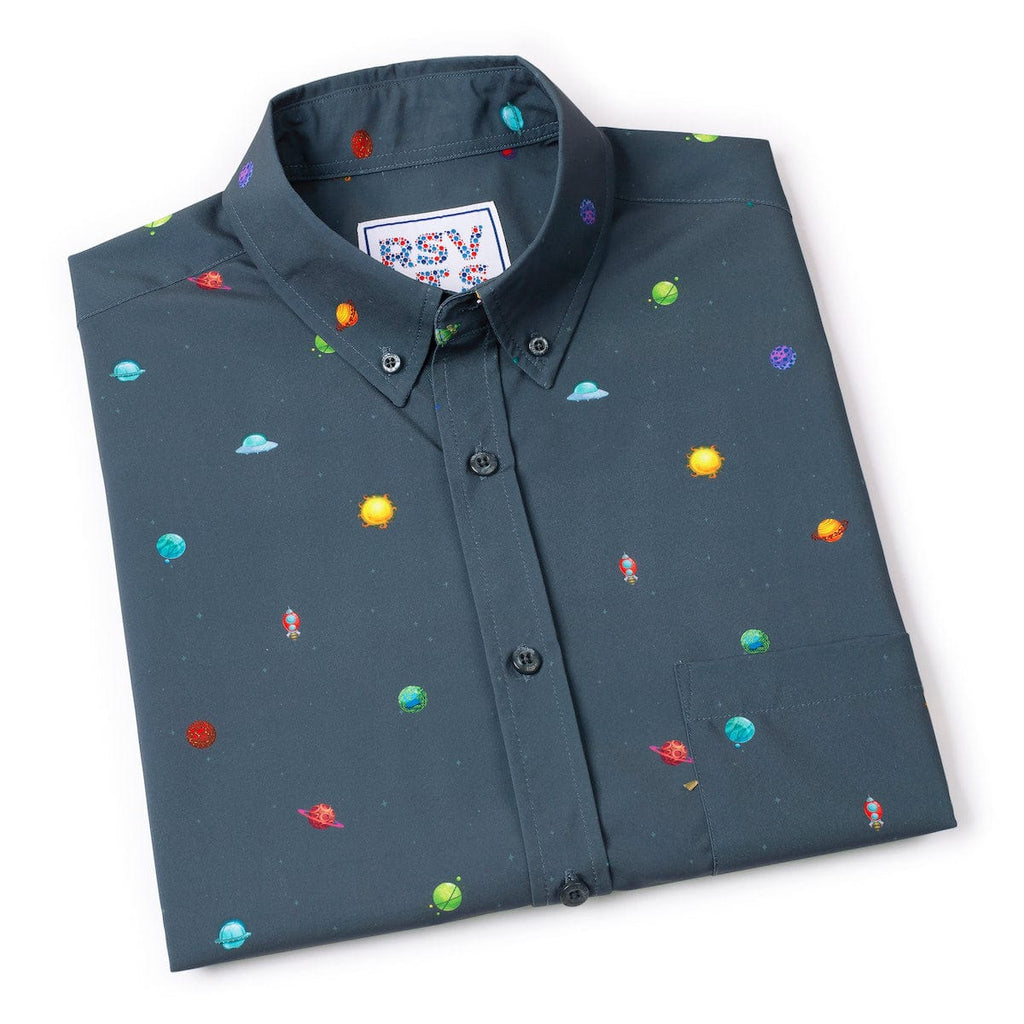 RSVLTS Intergalactic Planetarium KUNUFLEX Short Sleeve Shirt in Blue — detail 6