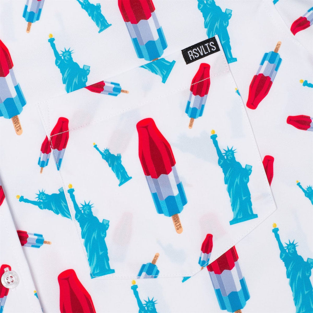 RSVLTS America Pops & Freedom KUNUFLEX Short Sleeve Shirt (Legends Edition) in Blue — detail 5