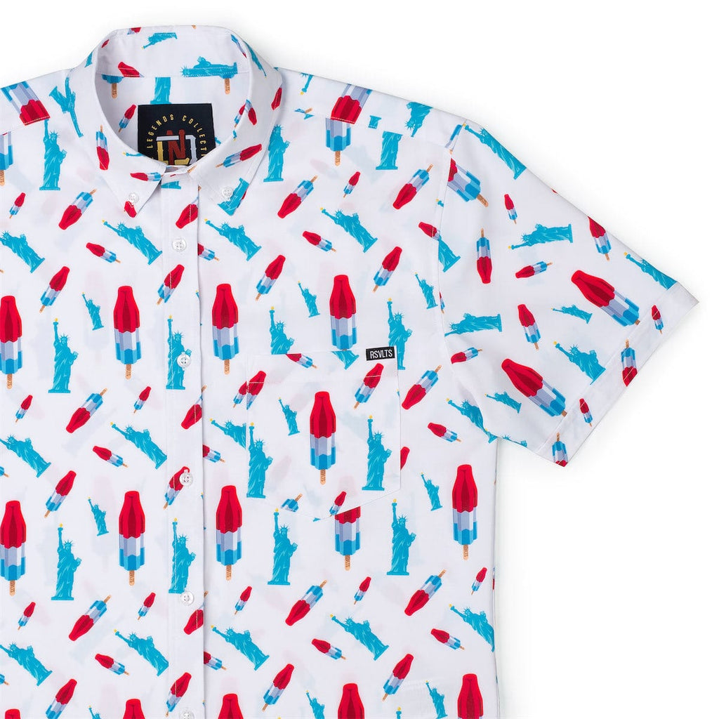 RSVLTS America Pops & Freedom KUNUFLEX Short Sleeve Shirt (Legends Edition) in Blue — detail 4