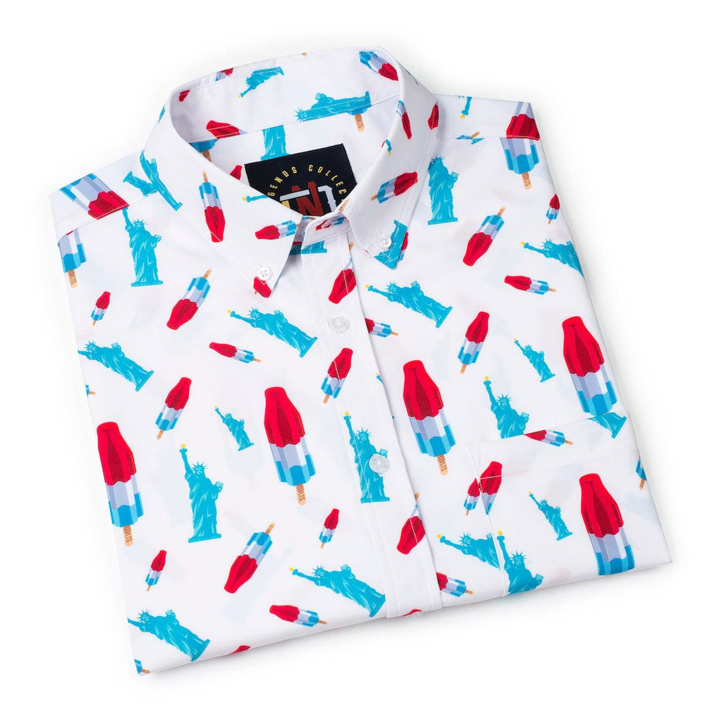 RSVLTS America Pops & Freedom KUNUFLEX Short Sleeve Shirt (Legends Edition) in Blue — detail 9