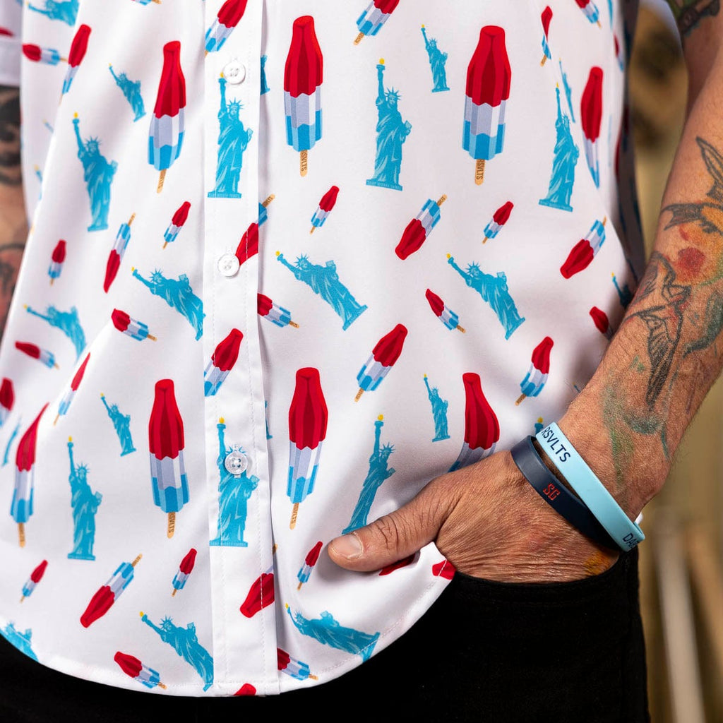 RSVLTS America Pops & Freedom KUNUFLEX Short Sleeve Shirt (Legends Edition) in Blue — detail 7