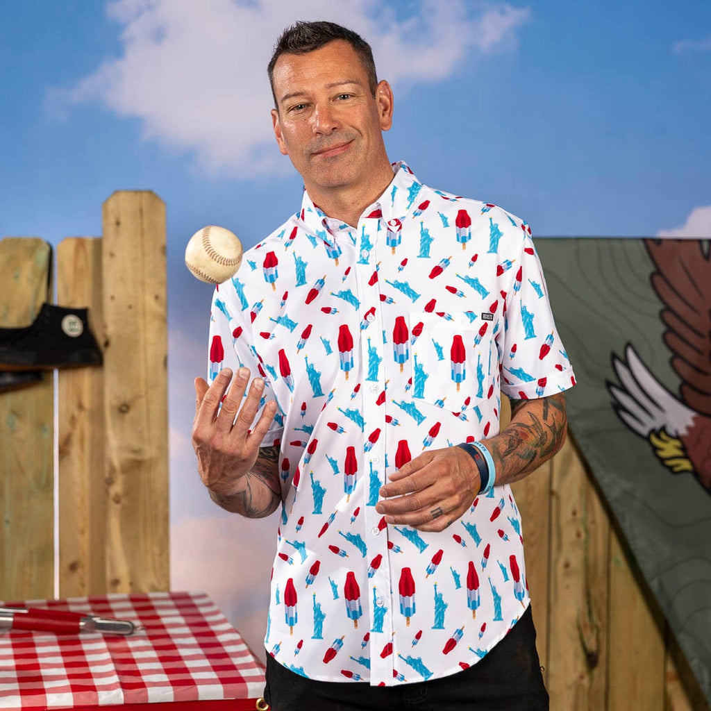 RSVLTS America Pops & Freedom KUNUFLEX Short Sleeve Shirt (Legends Edition) in Blue — detail 3
