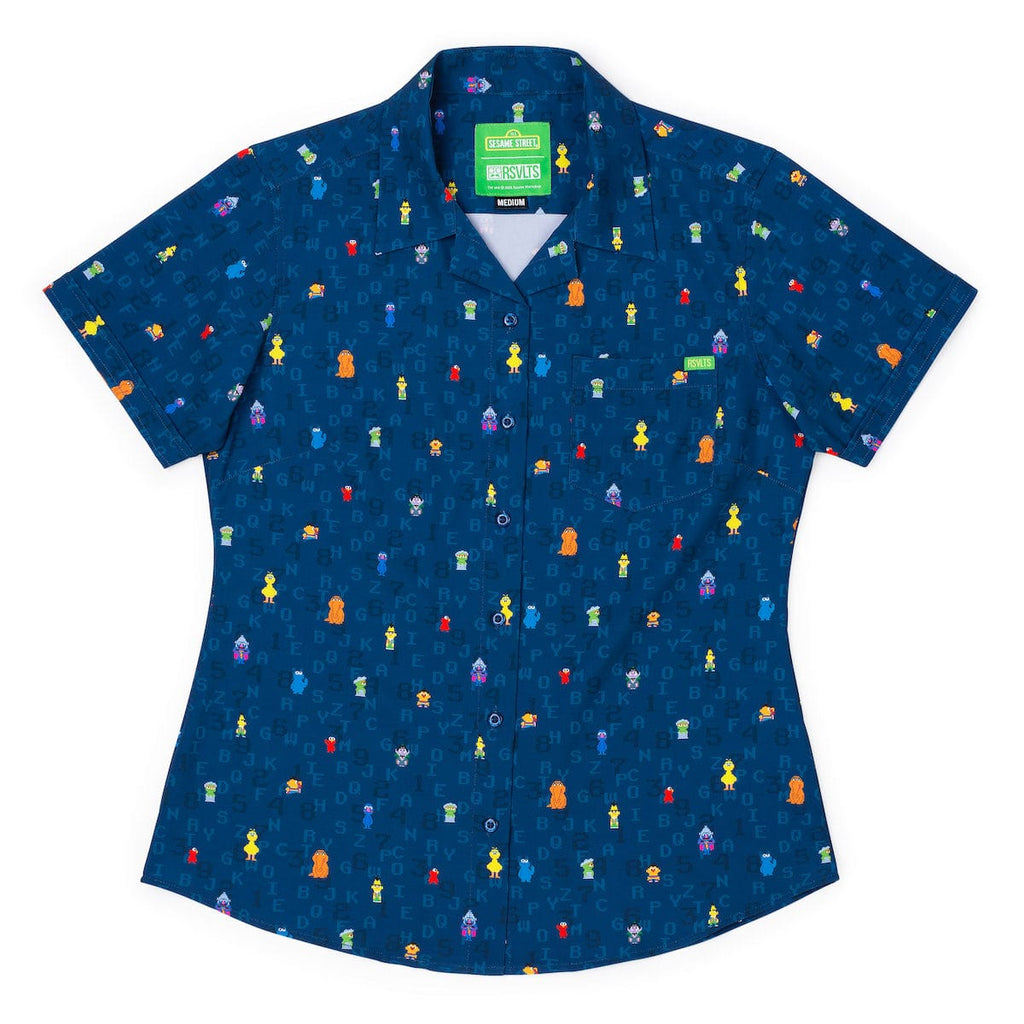 RSVLTS 8-Bit Buddies Women's KUNUFLEX Short Sleeve Shirt in Blue — detail 5