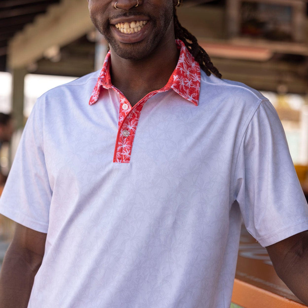 RSVLTS Droppin’ Palms All-Day Polo in White — front view
