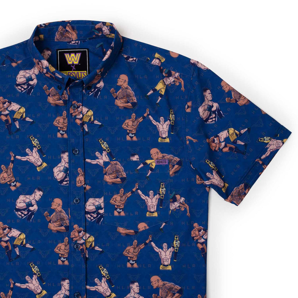 RSVLTS Changing of the Guard KUNUFLEX Short Sleeve Shirt in Blue — front view