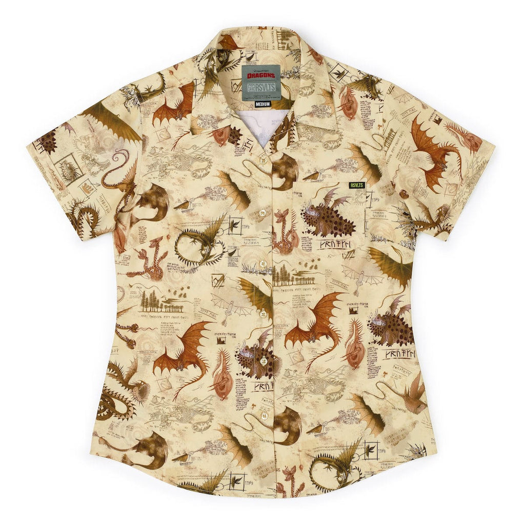 RSVLTS Book of Dragons Women's KUNUFLEX Short Sleeve Shirt in Brown — detail 6