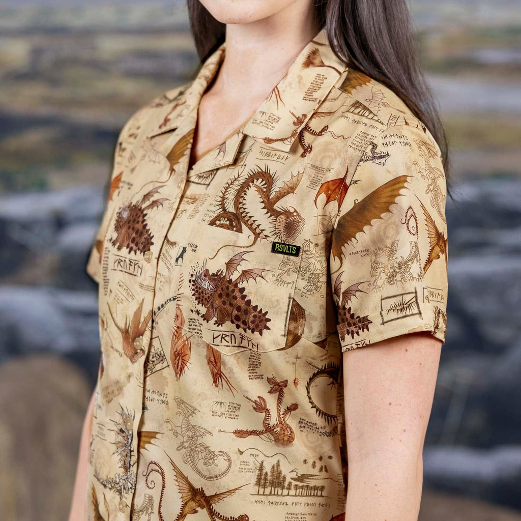 RSVLTS Book of Dragons Women's KUNUFLEX Short Sleeve Shirt in Brown — detail 7