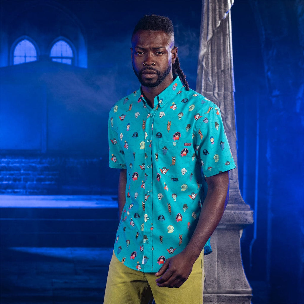 RSVLTS Haunting Heads KUNUFLEX Short Sleeve Shirt in Blue — detail 7