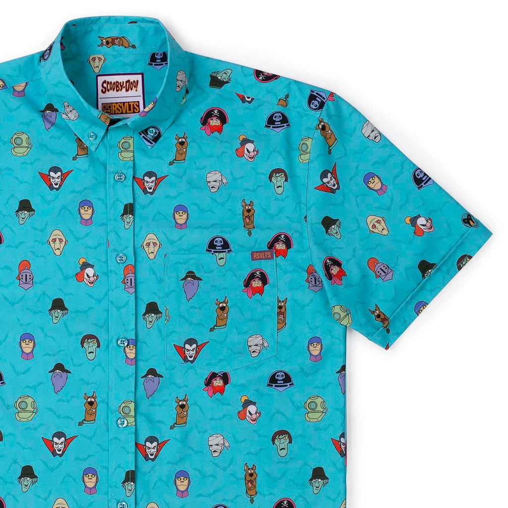 RSVLTS Haunting Heads KUNUFLEX Short Sleeve Shirt in Blue — front view