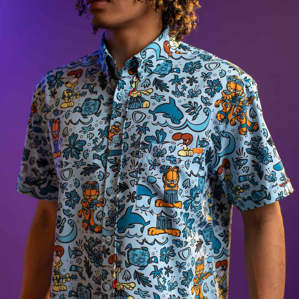 RSVLTS Island Wilin KUNUFLEX Short Sleeve Shirt in Blue — detail 4